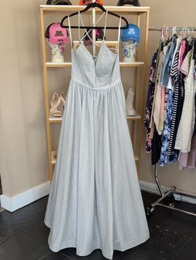 Glitter Silver Strappy Prom Gown
